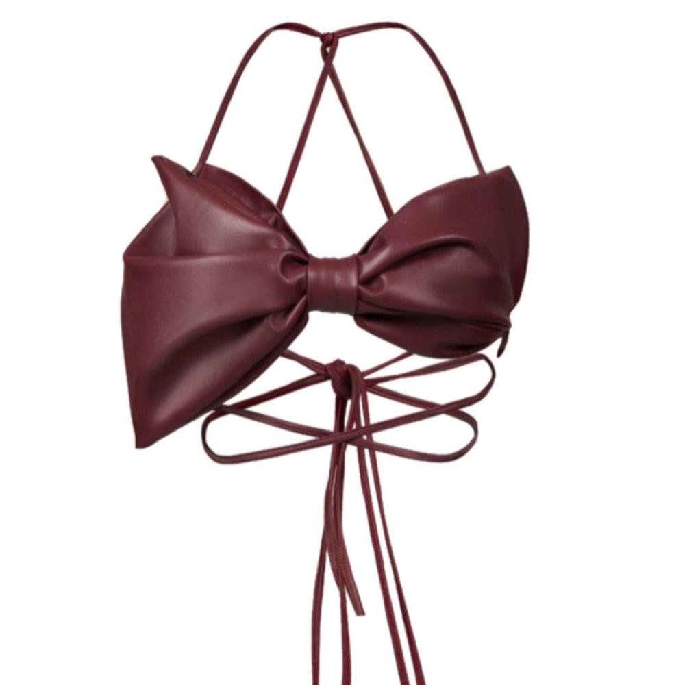 Elegant Burgundy Bow Tie Top Leather